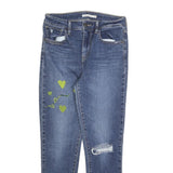 LEVI'S 721 Womens Slim Blue Denim Regular W28 L26 Embroidered Hearts Jeans