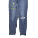 LEVI'S 721 Womens Slim Blue Denim Regular W28 L26 Embroidered Hearts Jeans