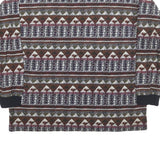 COTTON MILL Mens Brown & Green Patterned Long Sleeve Polo Shirt L Cotton Blend