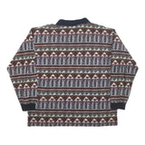 COTTON MILL Mens Brown & Green Patterned Long Sleeve Polo Shirt L Cotton Blend