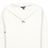 TOMMY HILFIGER Girls White & Grey Plain Jumper 1/4 Zip Basic Knit L Cotton Blend