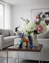 ANYHOUZ Medium Abstract with Geometric Graffiti Elephant Sculpture Figurine – Realistic Statue Ornament for Modern Home Decor