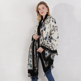 Anyyou 100% Merino Wool Blue Flower Design Silk Satin Large Winter Scarf Pashmina Shawl Bandana Perfect For Women Ladies Fashion Style