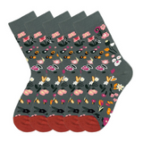 Anyfootwear 5 Pairs Size 5-9 Women Fashion Socks Combed Cotton Abstract Garden Oil Painting Print Novelty Funny Happy Crew Socks Colorful Casual Christmas Gift