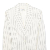 ZARA Womens White & Grey Striped Tailored Button Cotton Blend Blazer Jacket S