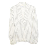 ZARA Womens White & Grey Striped Tailored Button Cotton Blend Blazer Jacket S
