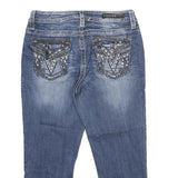 VIGOSS Womens Regular Blue Denim Cotton Blend Jeans W28 L21 Embellished Pockets