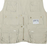 HUNTER SPORT Mens Beige Cotton Blend Utility Vest L Multi Pocket Zip Casual