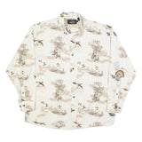 RED HEAD Mens White Beige Hunting Print Shirt L Cotton Blend Long Sleeve Casual