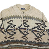 FIUME Mens Beige Brown Patterned Wool Blend Polo Jumper M Pullover Chunky Knit