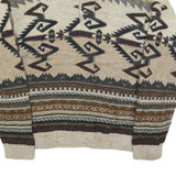 FIUME Mens Beige Brown Patterned Wool Blend Polo Jumper M Pullover Chunky Knit