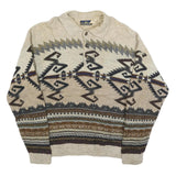 FIUME Mens Beige Brown Patterned Wool Blend Polo Jumper M Pullover Chunky Knit