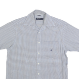 NAUTICA Mens Blue & White Check Shirt S Cotton Blend Casual Summer Button