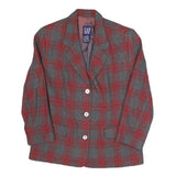 GAP Womens Grey & Red Checked Blazer Jacket S Polyester Blend Classic Button
