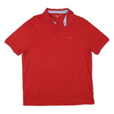 TOMMY HILFIGER Mens Red Short Sleeve Polo Shirt L Cotton Blend Classic Fit