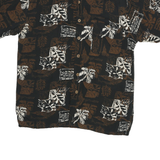 PURITAN Mens Black & Brown Rayon Hawaiian Shirt S Beach Holiday Summer Casual