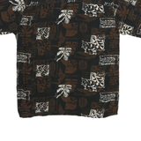 PURITAN Mens Black & Brown Rayon Hawaiian Shirt S Beach Holiday Summer Casual
