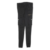 GIANNI KAVANAGH Mens Cotton Blend Black Slim Cargo Trousers W30 L32 Drawstring
