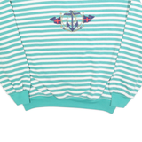 SPORTS ACCENT Womens Blue & White Striped Crew Neck M Nautical Anchor Sweatshirt