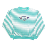 SPORTS ACCENT Womens Blue & White Striped Crew Neck M Nautical Anchor Sweatshirt