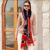 Anyyou 100% Merino Wool Black Red Neck Wrap Silk Satin Large Winter Scarf Pashmina Shawl Bandana Perfect For Women Ladies Fashion Style