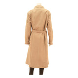 Womens Beige Button Jacket M Cotton Blend Plain Belted Classic Casual Outerwear