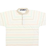 TEE TOP Mens Cream Polo Shirt M Cotton Blend Short Sleeve Striped Casual