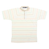 TEE TOP Mens Cream Polo Shirt M Cotton Blend Short Sleeve Striped Casual