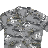 Mens Grey Hawaiian Cotton Blend Shirt M Tropical Print Casual Summer
