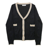 LUC-CE Womens Black & Beige Plain V-Neck Pullover Basic Knit M Classic Stylish