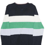 TOMMY HILFIGER Mens Navy White Green Blue Patterned Crew Neck Basic Knit L