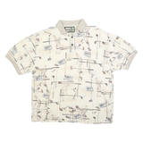 DOCKERS Mens Cream Golf Motif Short Sleeve Polo Shirt L Cotton Blend