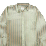 ARROW Mens Green & Brown Striped Shirt L Long Sleeve Button Collar Polyester