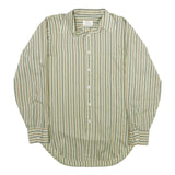 ARROW Mens Green & Brown Striped Shirt L Long Sleeve Button Collar Polyester