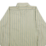 ARROW Mens Green & Brown Striped Shirt L Long Sleeve Button Collar Polyester