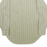 ARROW Mens Green & Brown Striped Shirt L Long Sleeve Button Collar Polyester