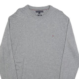 TOMMY HILFIGER Mens Grey Cotton Blend Plain Crew Neck Basic Knit Jumper L Casual
