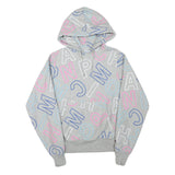 CHAMPION Mens Grey Hoodie S All Over Print Cotton Blend Pullover Casual