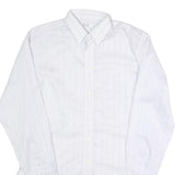 KAUF Mens White & Pale Blue Striped Cotton Blend Shirt L Classic Fit Long Sleeve