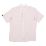 KER Mens Pink & White Striped Short Sleeve Shirt L Cotton Blend Casual Summer