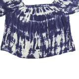 MONSOON Womens Blue & White Printed Bardot Top Short Sleeve Round Neck L