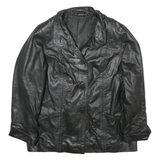 Womens Black Leather Button Jacket L Plain Classic Stylish Comfortable