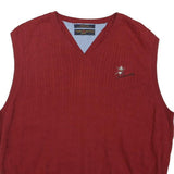 TOMMY HILFIGER Mens Red Patterned Jumper V-Neck Cable Knit M Cotton Blend