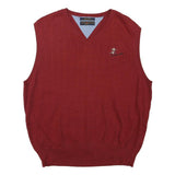 TOMMY HILFIGER Mens Red Patterned Jumper V-Neck Cable Knit M Cotton Blend