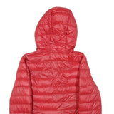 BENETTON Womens Red Hooded Puffer Jacket S Woven Down Plain Zip Lightweight Warm