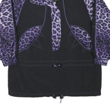 Womens Black & Purple Leopard Print Jacket L Polyester Blend Zip Casual Stylish