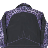 Womens Black & Purple Leopard Print Jacket L Polyester Blend Zip Casual Stylish