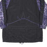 Womens Black & Purple Leopard Print Jacket L Polyester Blend Zip Casual Stylish