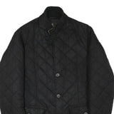 BARBOUR Mens Black Quilted Button Jacket L Polyester Blend Classic Outerwear