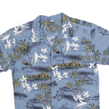 Mens Blue Hawaiian Style Cotton Blend Shirt S Tropical Palm Print Casual Summer